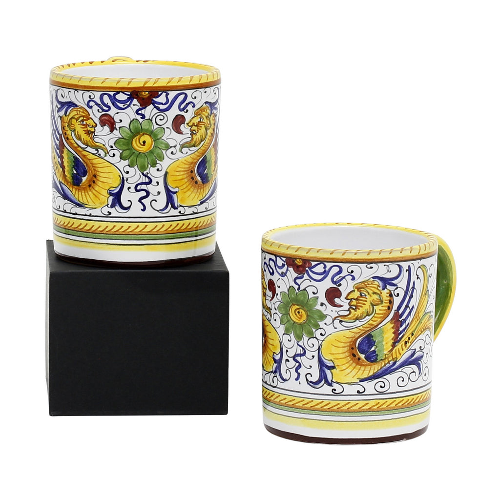 GIFT BOX: With two Deruta Mugs - RAFFAELLESCO DELUXE Design - Artistica.com