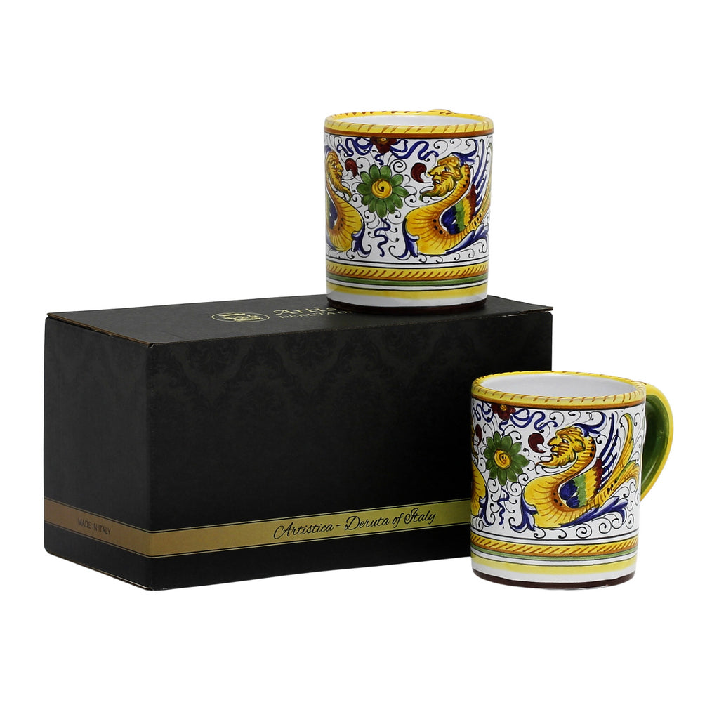 GIFT BOX: With two Deruta Mugs - RAFFAELLESCO DELUXE Design - Artistica.com
