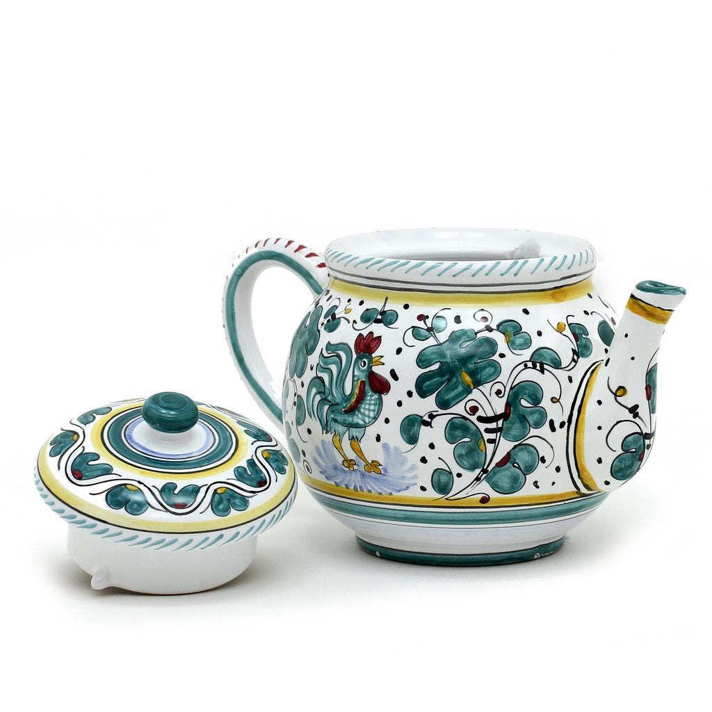 ORVIETO GREEN ROOSTER: Teapot (6 Cups - 48 Fl Oz - 1.4 Liter)