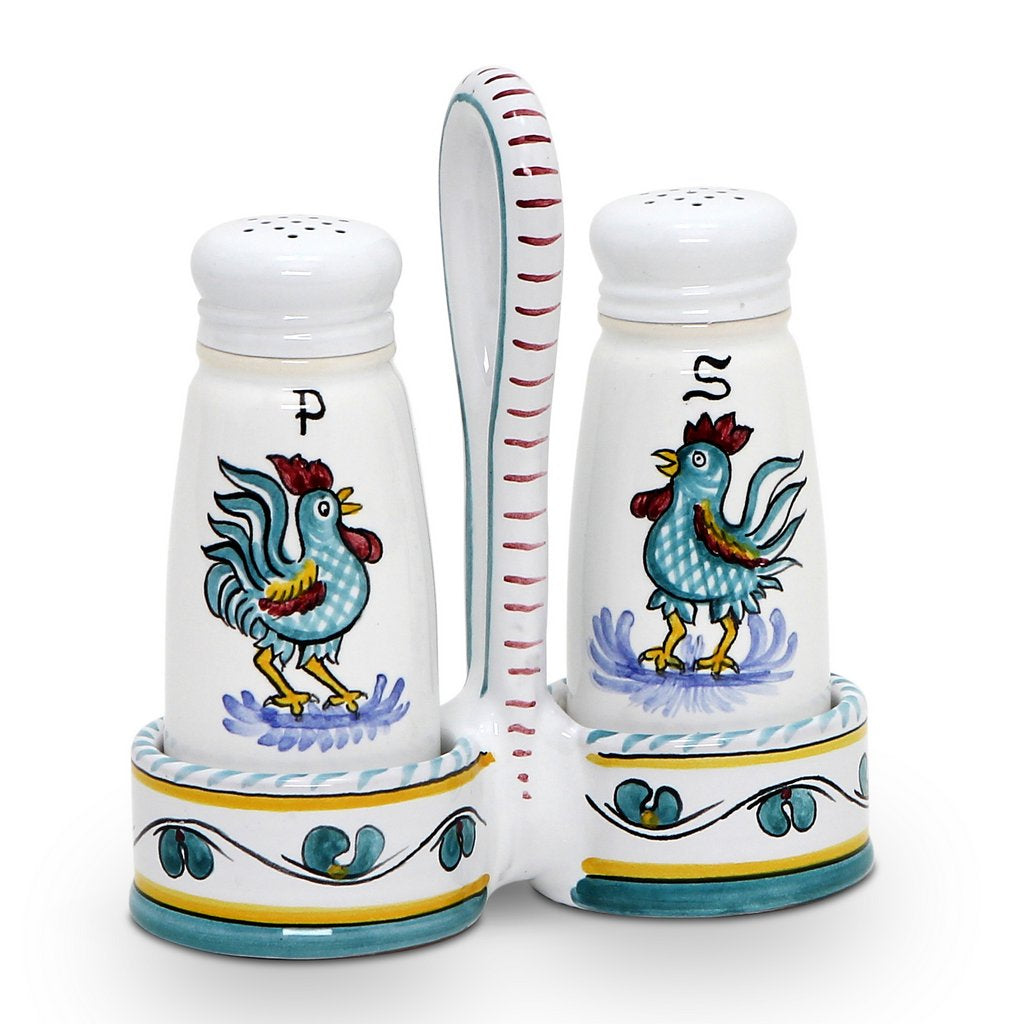 ORVIETO GREEN ROOSTER: Salt and Pepper Cruet [R] - Artistica.com