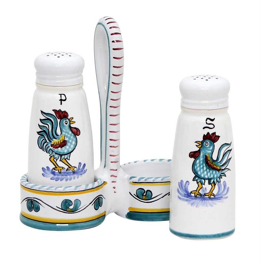 ORVIETO GREEN ROOSTER: Salt and Pepper Cruet [R] - Artistica.com