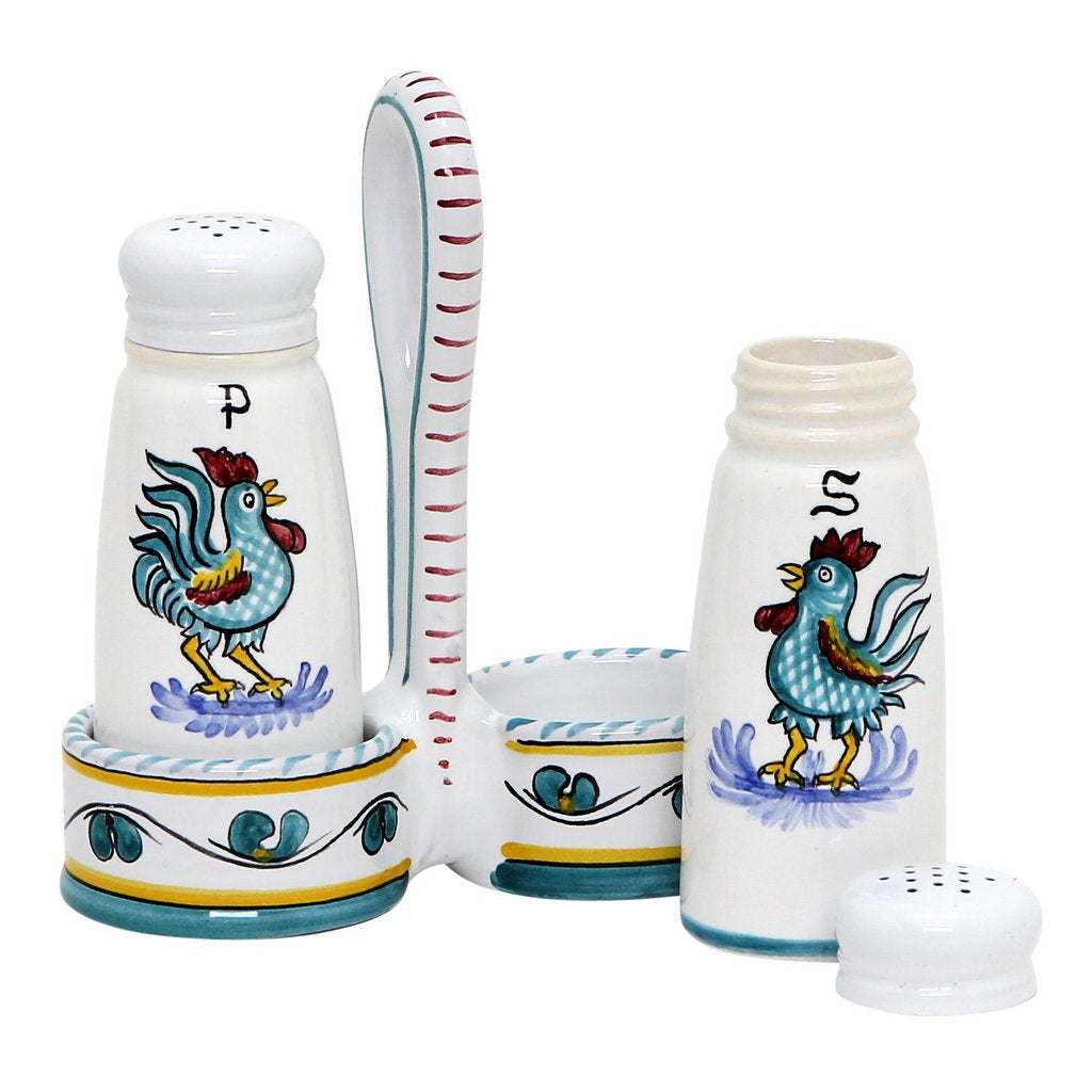 ORVIETO GREEN ROOSTER: Salt and Pepper Cruet [R] - Artistica.com