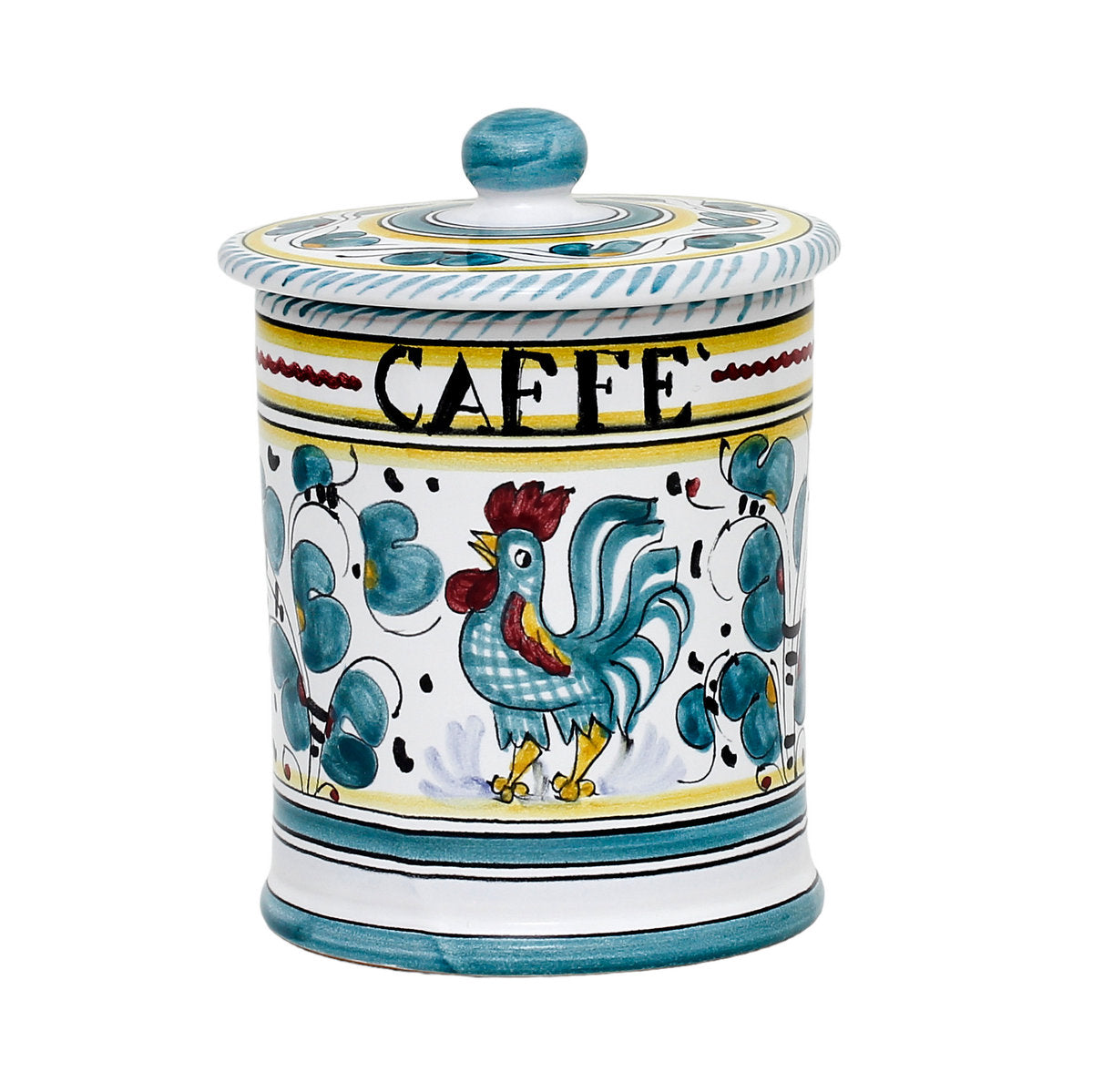 ORVIETO GREEN ROOSTER: Caffe' (Coffee) Container Canister - Artistica.com