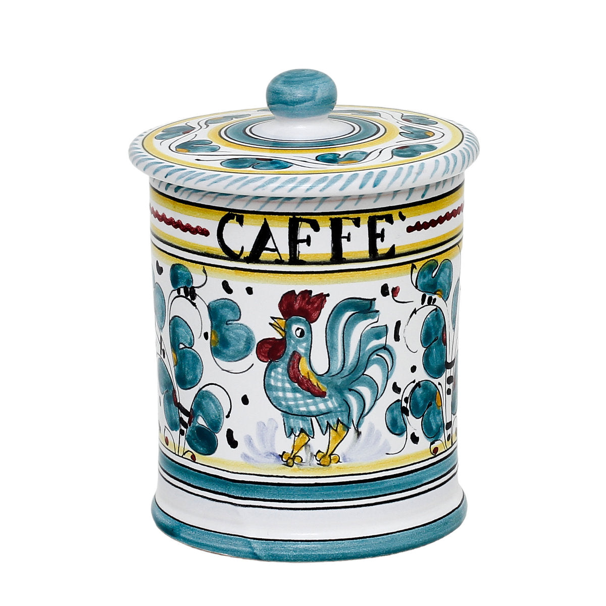 ORVIETO GREEN ROOSTER: Caffe' (Coffee) Container Canister - Artistica.com