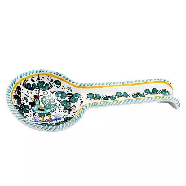 ORVIETO GREEN ROOSTER: Bundle with Butter Dish + Sauce Boat + Spoon Rest - Artistica.com