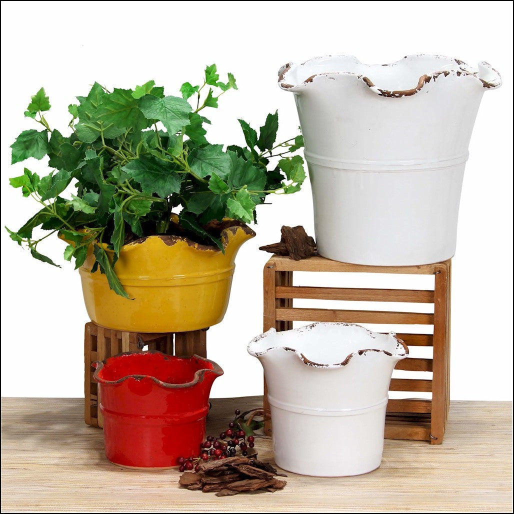 SCAVO Giardini Garden: Medium Planter Vase with fluted rim WHITE - Artistica.com