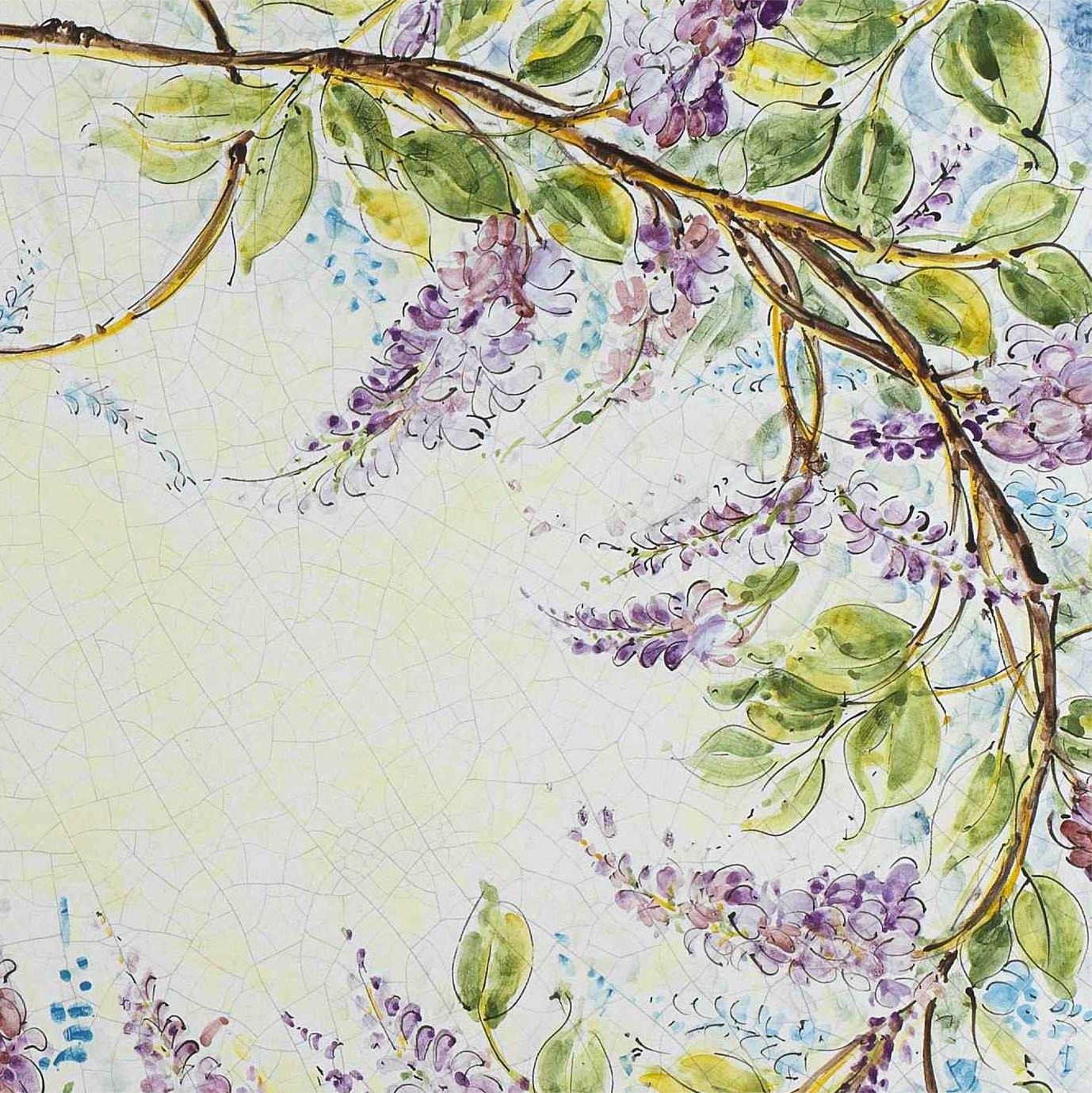 CERAMIC STONE TABLE + IRON BASE: GLICINE Design - Hand Painted in Deruta, Italy. - Artistica.com