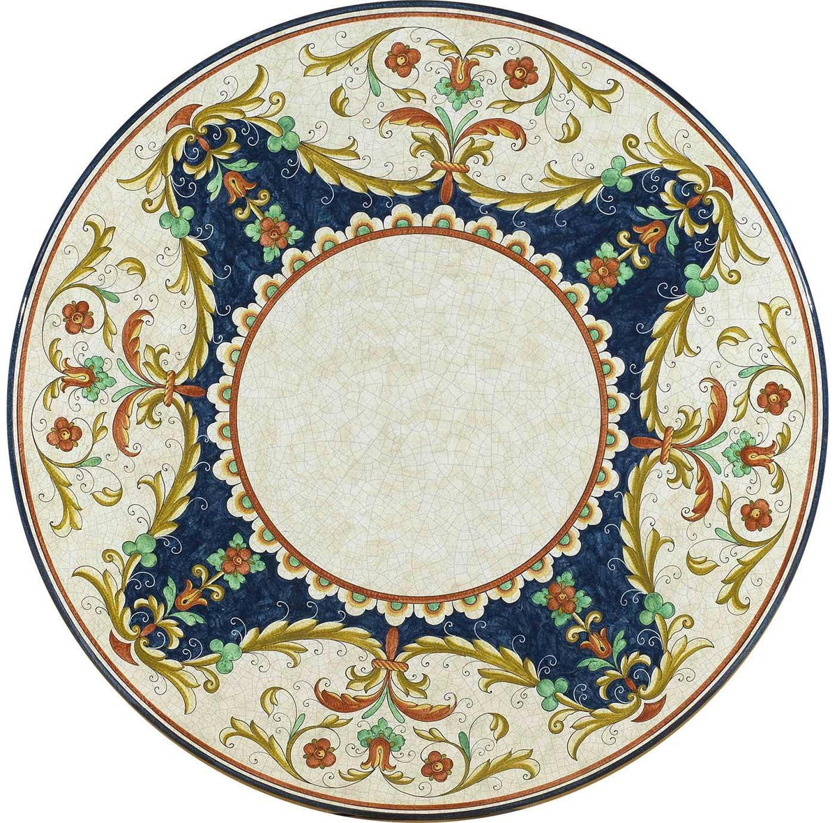 CERAMIC STONE TABLE + IRON BASE: GUBBIO Design^ - Hand Painted in Deruta, Italy. - Artistica.com