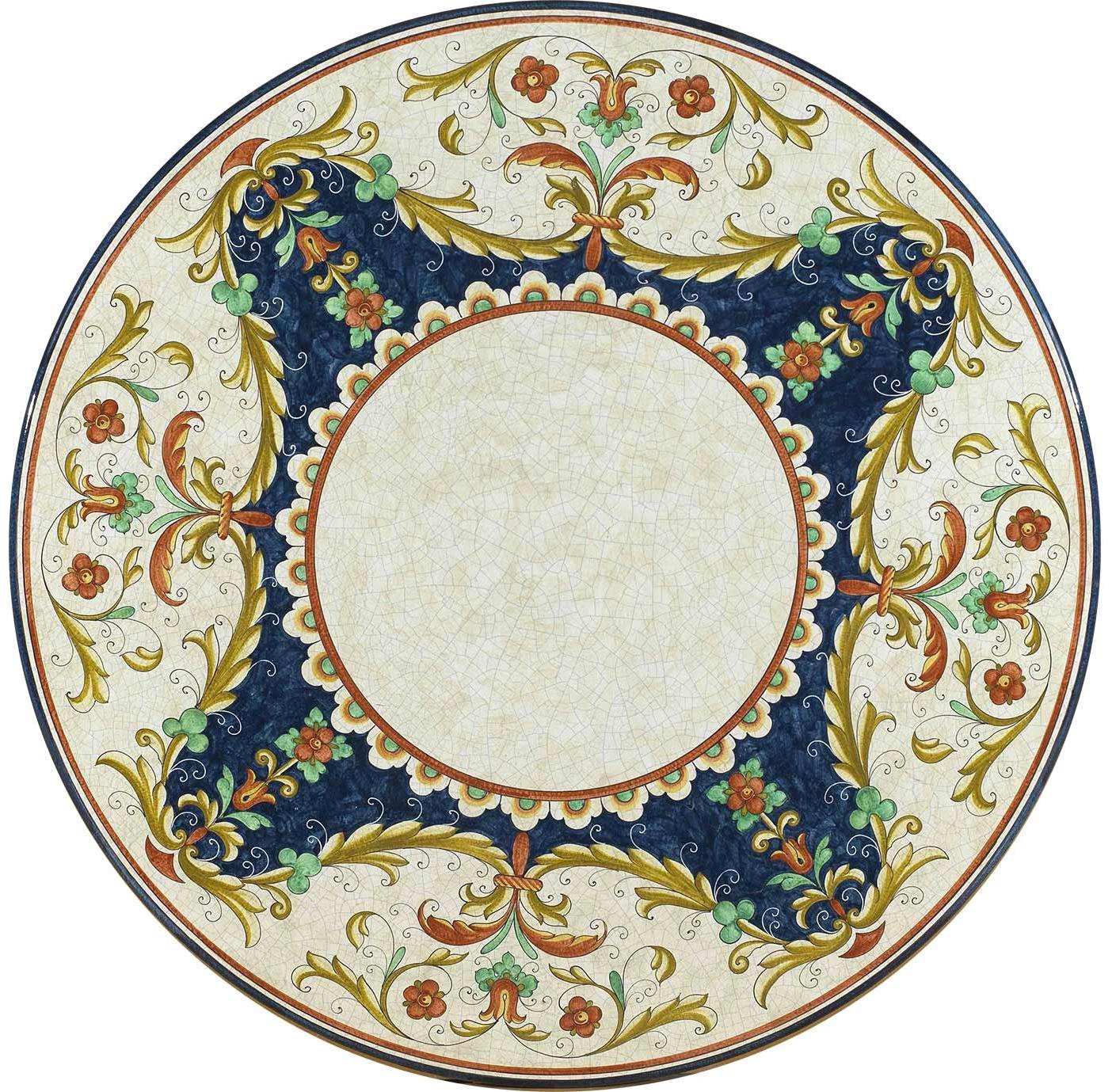 CERAMIC STONE TABLE + IRON BASE: GUBBIO Design^ - Hand Painted in Deruta, Italy. - Artistica.com