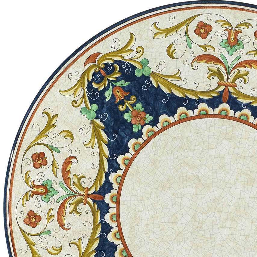 CERAMIC STONE TABLE + IRON BASE: GUBBIO Design^ - Hand Painted in Deruta, Italy. - Artistica.com