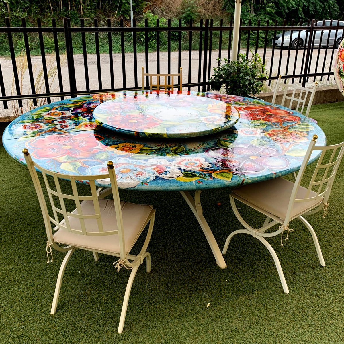 LAZY SUSAN: Ceramic-Stone Rotating Lazy Susan 46" Diam. in Deruta, Italy. - Artistica.com