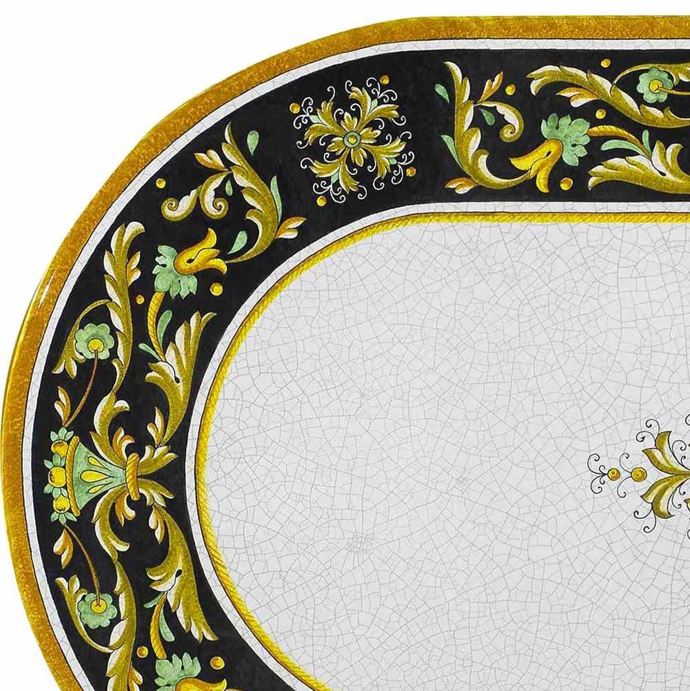 CERAMIC STONE TABLE + IRON BASE: IMPERIA Design^ - Hand Painted in Deruta, Italy. - Artistica.com