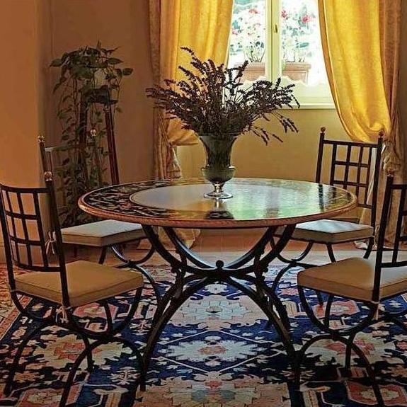 CERAMIC STONE TABLE + IRON BASE: IMPERIA Design^ - Hand Painted in Deruta, Italy. - Artistica.com