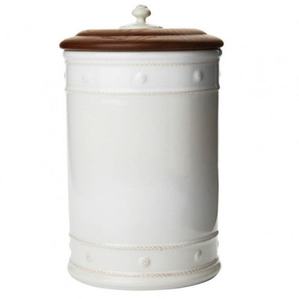 JULISKA: Berry & Thread Whitewash 13" Canister with Wooden Lid - Artistica.com
