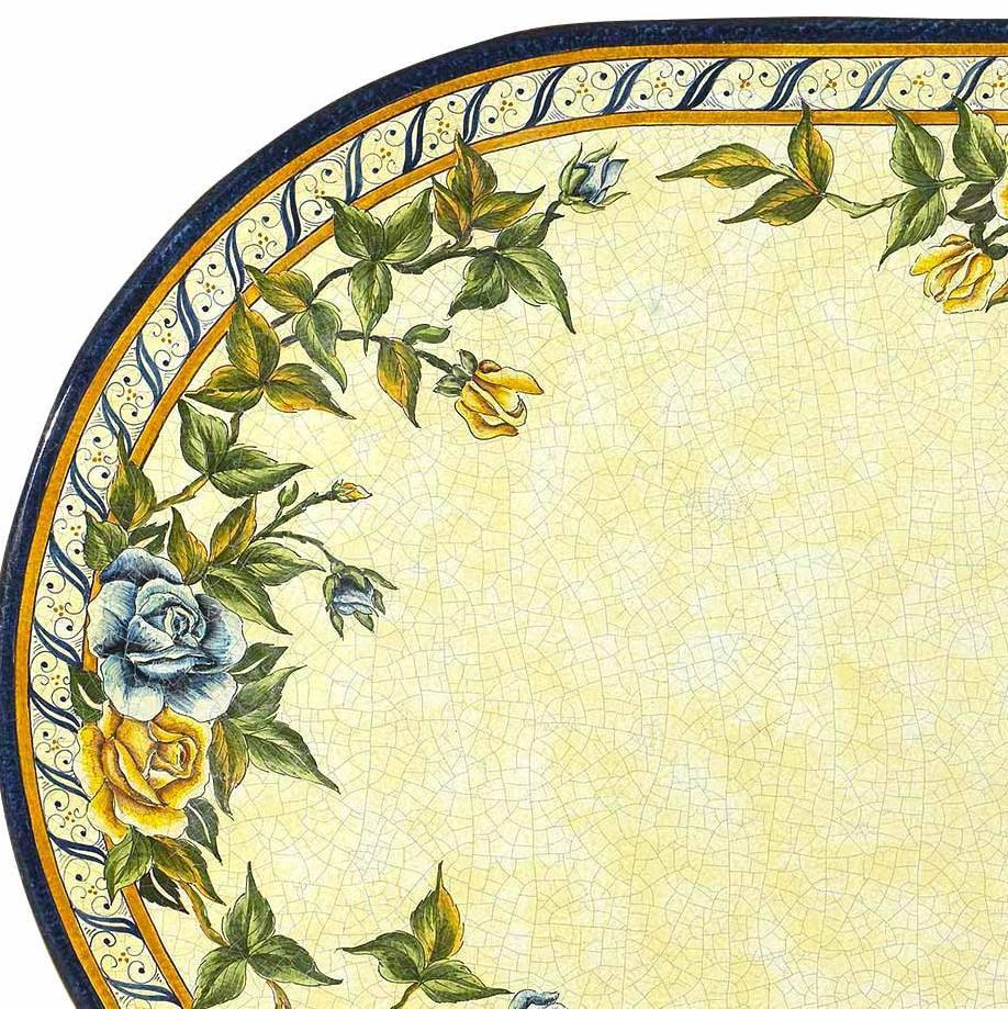 CERAMIC STONE TABLE + IRON BASE: LIVIGNO Design^ - Hand Painted in Deruta, Italy. - Artistica.com