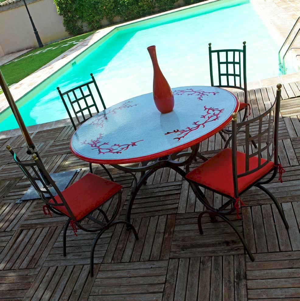 CERAMIC STONE TABLE + IRON BASE: LOS ANGELES Design - Hand Painted in Deruta, Italy. - Artistica.com