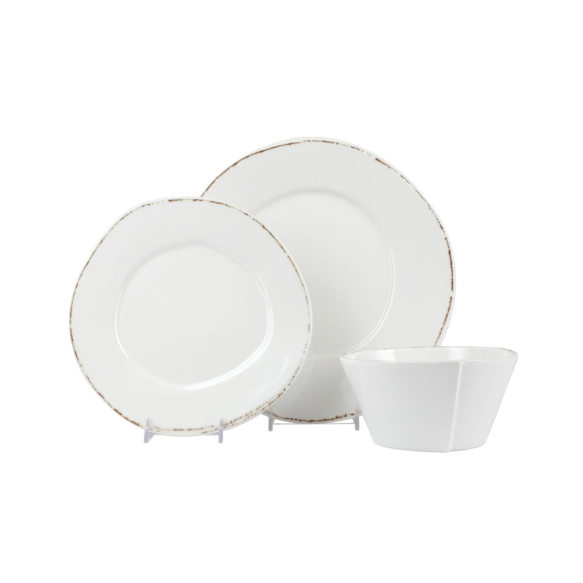 VIETRI: Melamine Lastra White Three-Piece Place Setting - Artistica.com