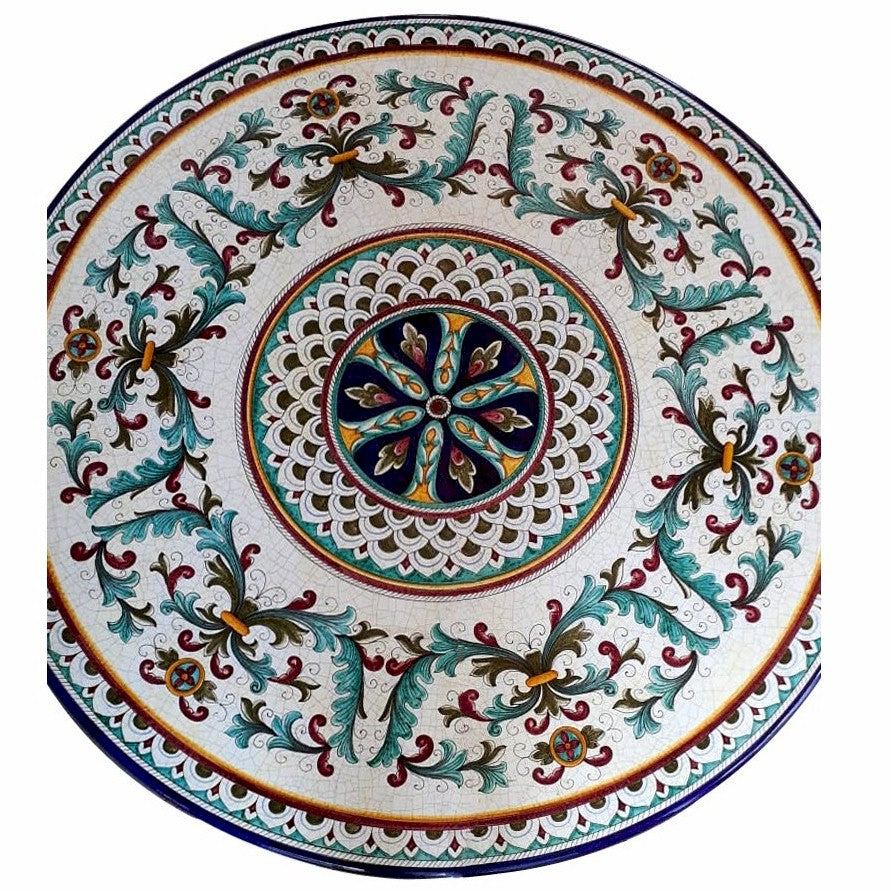 CERAMIC STONE TABLE + IRON BASE: MONREALE Design^- Hand Painted - Artistica.com