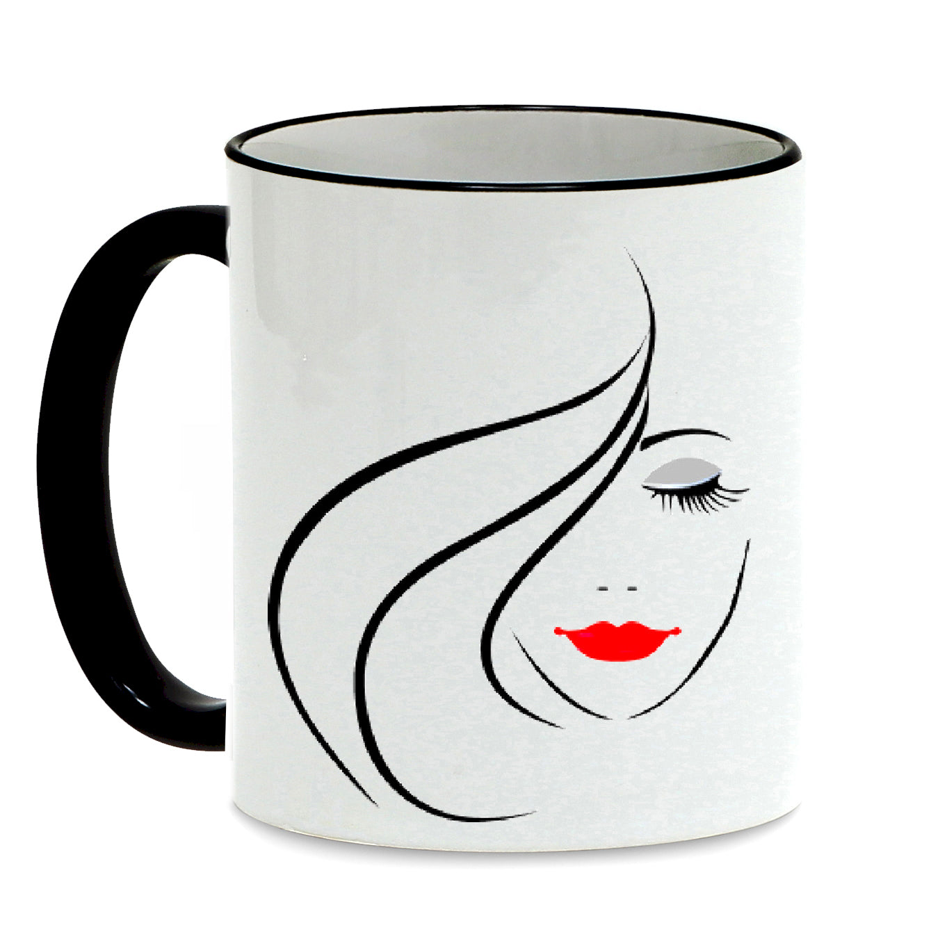 SUBLIMART: Bella Donna Lineart - Mug with black handle and rim featuring styled hand drawn trendy women profiles drawings. - Artistica.com
