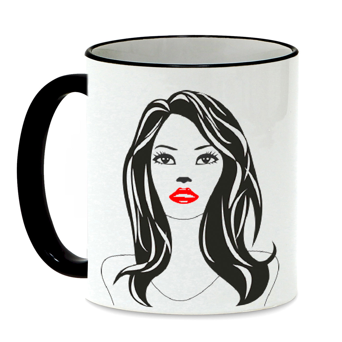 SUBLIMART: Bella Donna Lineart - Mug with black handle and rim featuring styled hand drawn trendy women profiles drawings. - Artistica.com