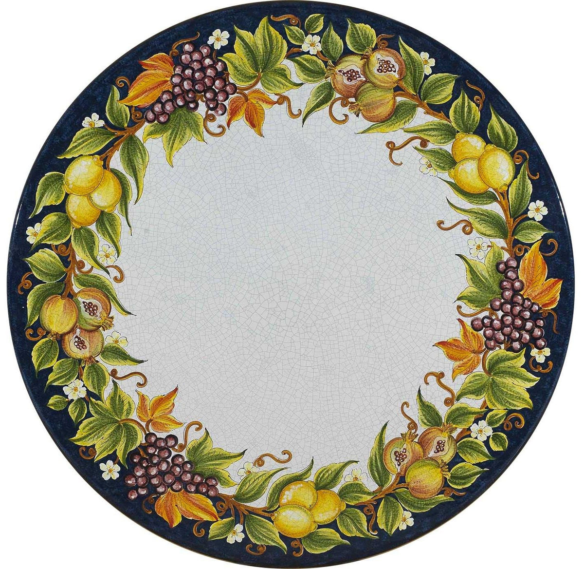 CERAMIC STONE TABLE + IRON BASE: MARATEA Design - Hand Painted in Deruta, Italy. - Artistica.com