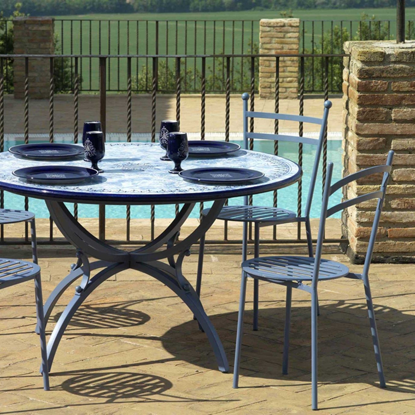 CERAMIC STONE TABLE + IRON BASE: MARSIGLIA Design - Hand Painted in Deruta, Italy. - Artistica.com