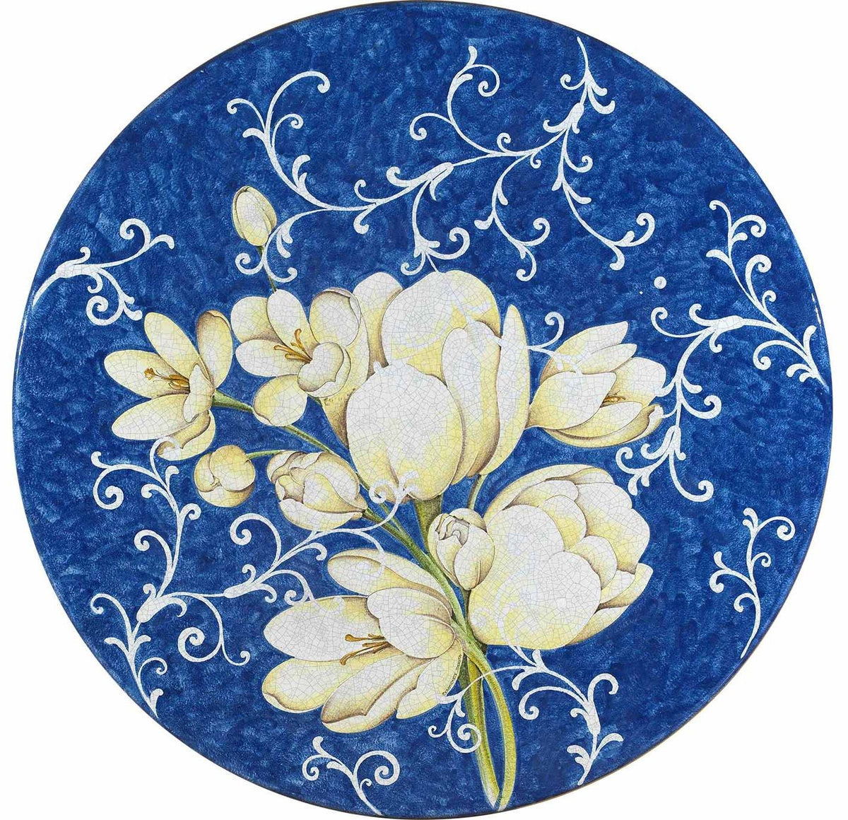 CERAMIC STONE TABLE + IRON BASE: MONTECARLO Design^ - Hand Painted in Deruta, Italy. - Artistica.com