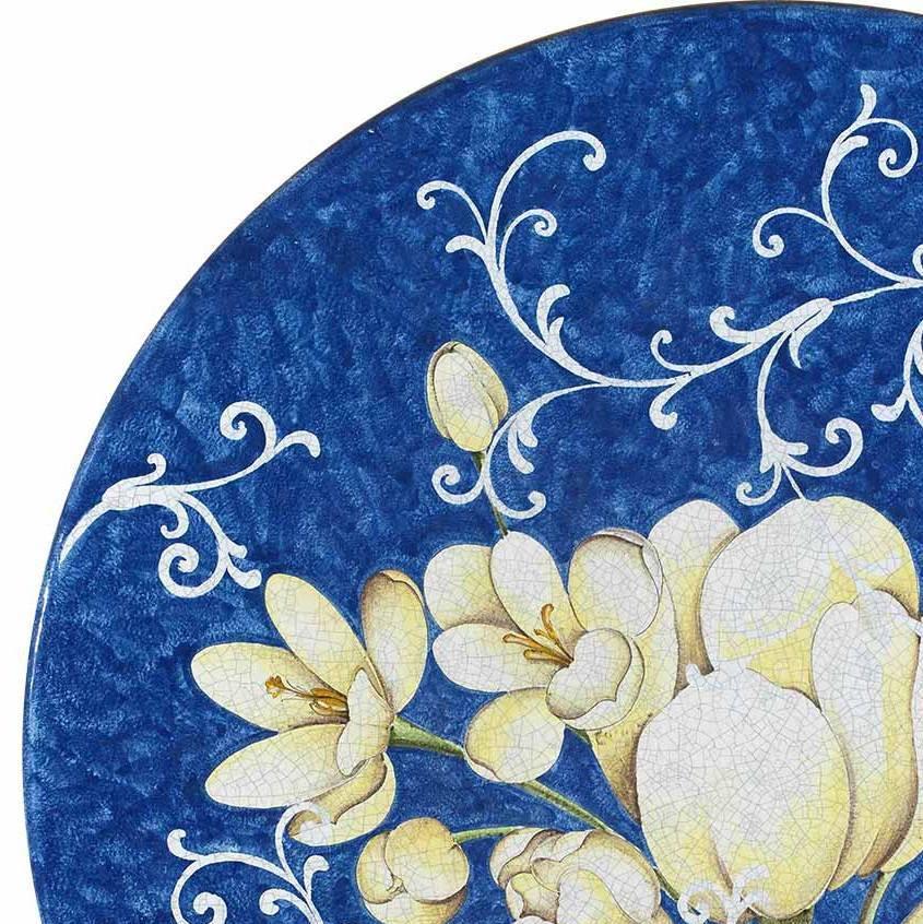 CERAMIC STONE TABLE + IRON BASE: MONTECARLO Design^ - Hand Painted in Deruta, Italy. - Artistica.com