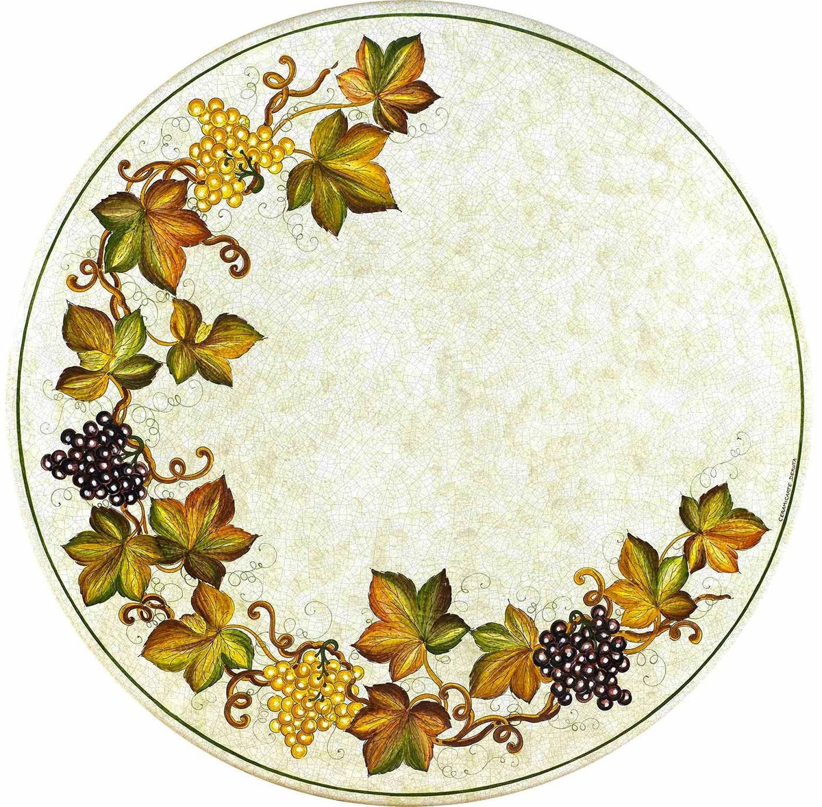 CERAMIC STONE TABLE + IRON BASE: MONTEFALCO Design - Hand Painted in Deruta, Italy. - Artistica.com