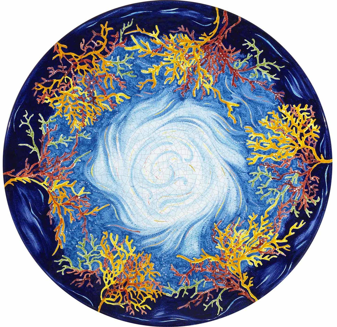 CERAMIC STONE TABLE + IRON BASE: NIZZA Design - Hand Painted in Deruta, Italy. - Artistica.com