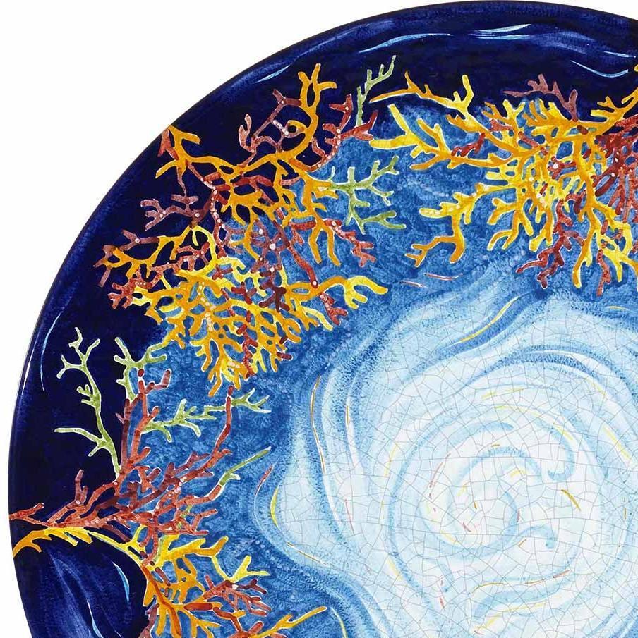 CERAMIC STONE TABLE + IRON BASE: NIZZA Design - Hand Painted in Deruta, Italy. - Artistica.com