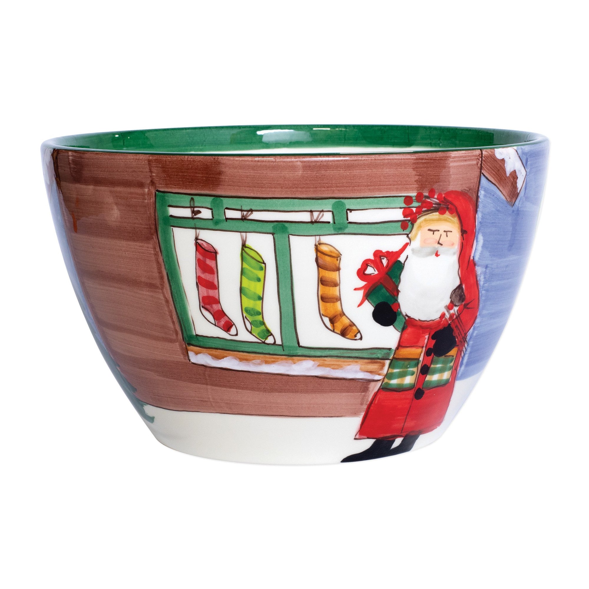 VIETRI: Old St. Nick Large Deep Bowl - Santa w/ Stockings - Artistica.com