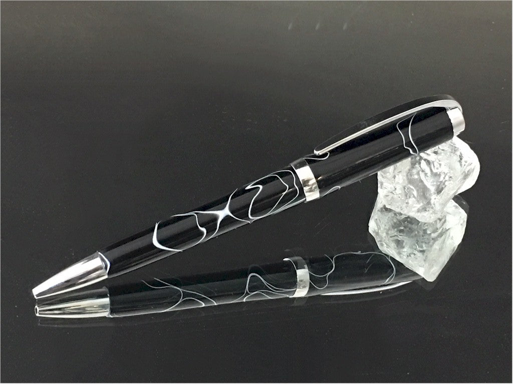 ART-PEN: Handcrafted Luxury Twist Pen - GRADUATE Chrome with Lava Bright Classic Black with White Thread body - Artistica.com