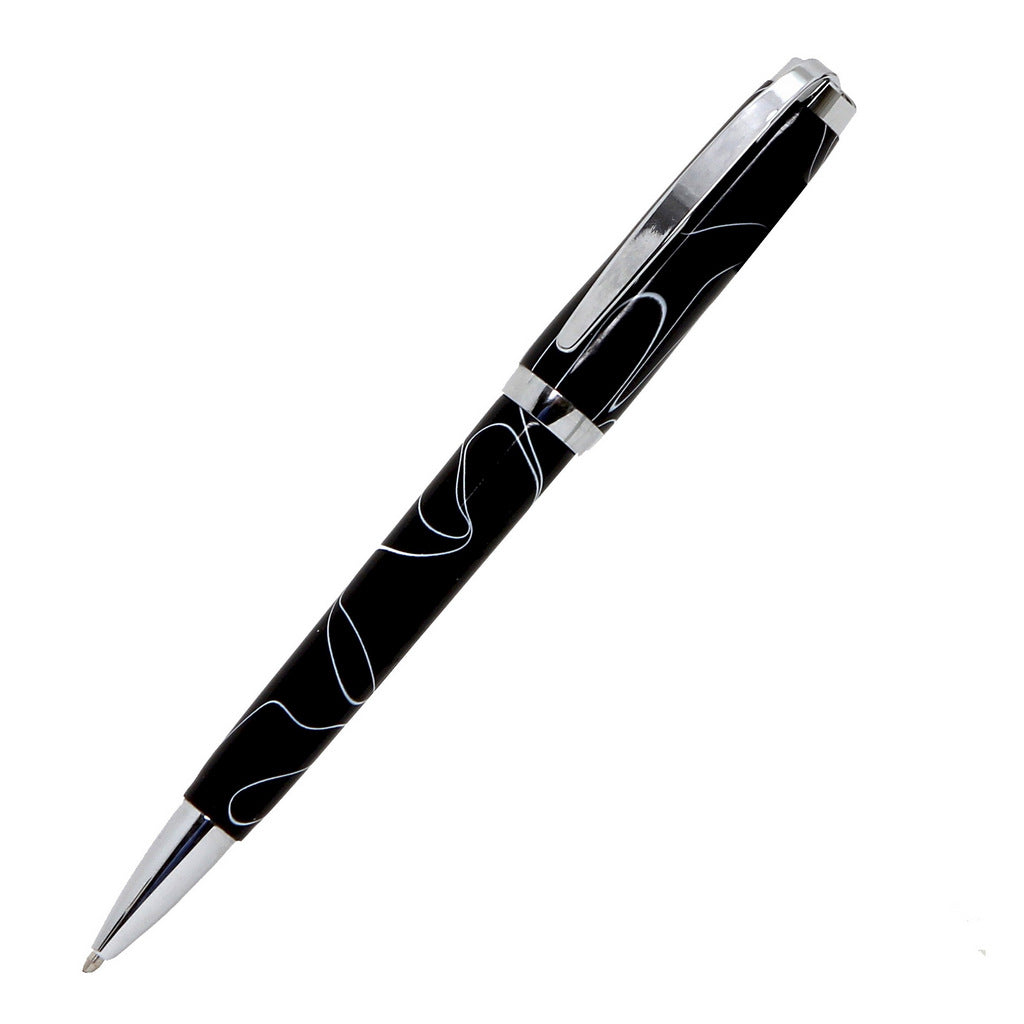 ART-PEN: Handcrafted Luxury Twist Pen - GRADUATE Chrome with Lava Bright Classic Black with White Thread body - Artistica.com