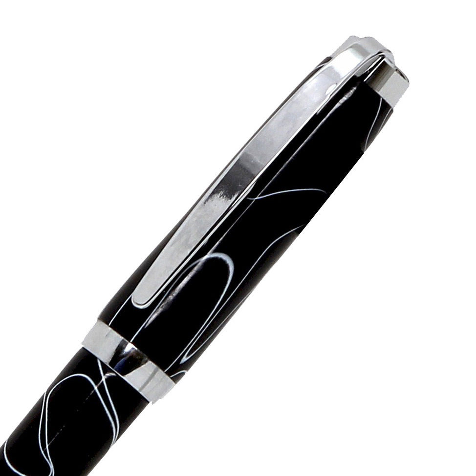 ART-PEN: Handcrafted Luxury Twist Pen - GRADUATE Chrome with Lava Bright Classic Black with White Thread body - Artistica.com