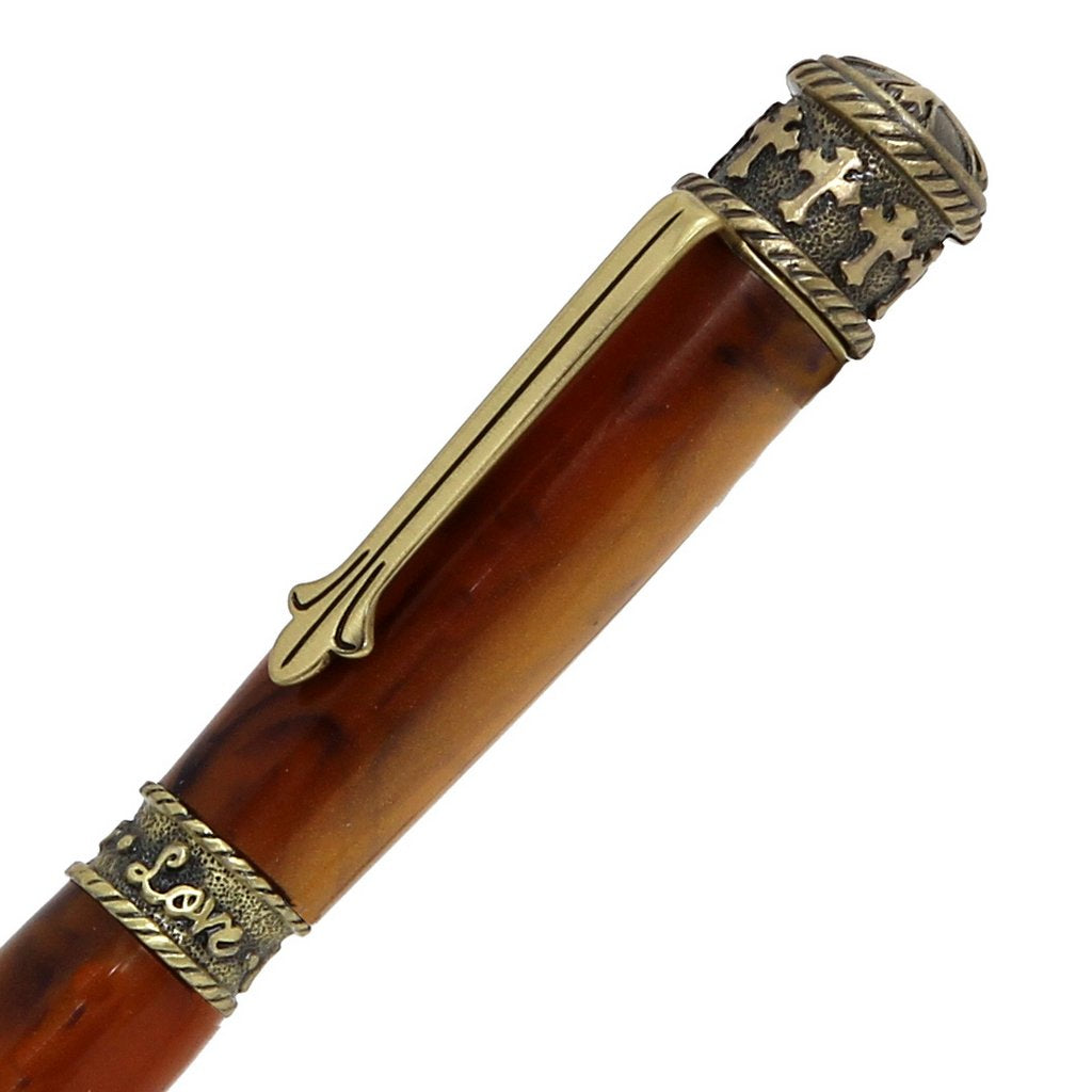 ART-PEN: Handcrafted Luxury Twist Pen - Faith Hope Love - Antique Pewter with Kirinite Copper Pearl Composite body - Artistica.com