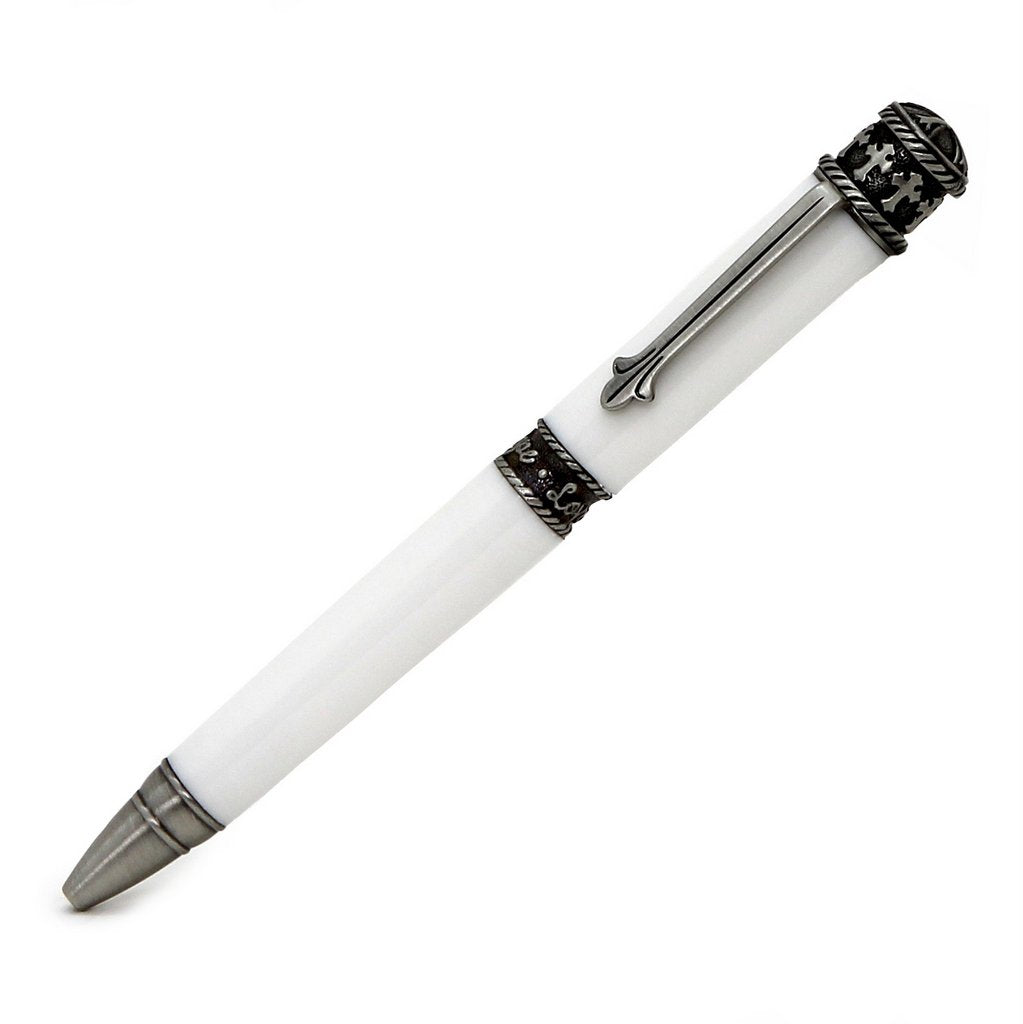 ART-PEN: Handcrafted Luxury Twist Pen - Faith Hope Love - Antique Pewter with Papal White body - Artistica.com