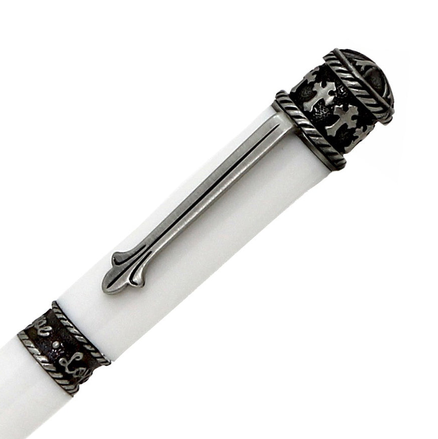 ART-PEN: Handcrafted Luxury Twist Pen - Faith Hope Love - Antique Pewter with Papal White body - Artistica.com