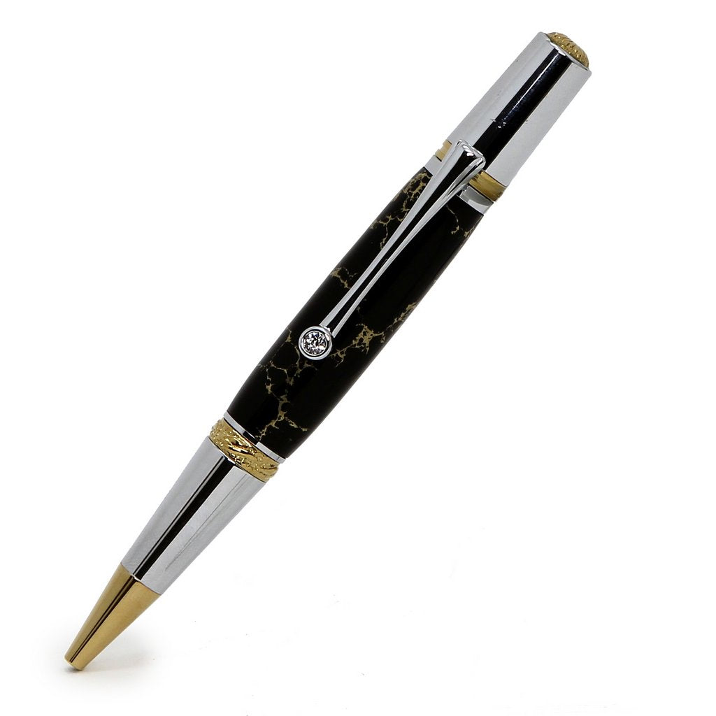 ART-PEN: Handcrafted Luxury Rollerball Pen - Milano - Antique Pewter with True Stone Black Gold body - Artistica.com