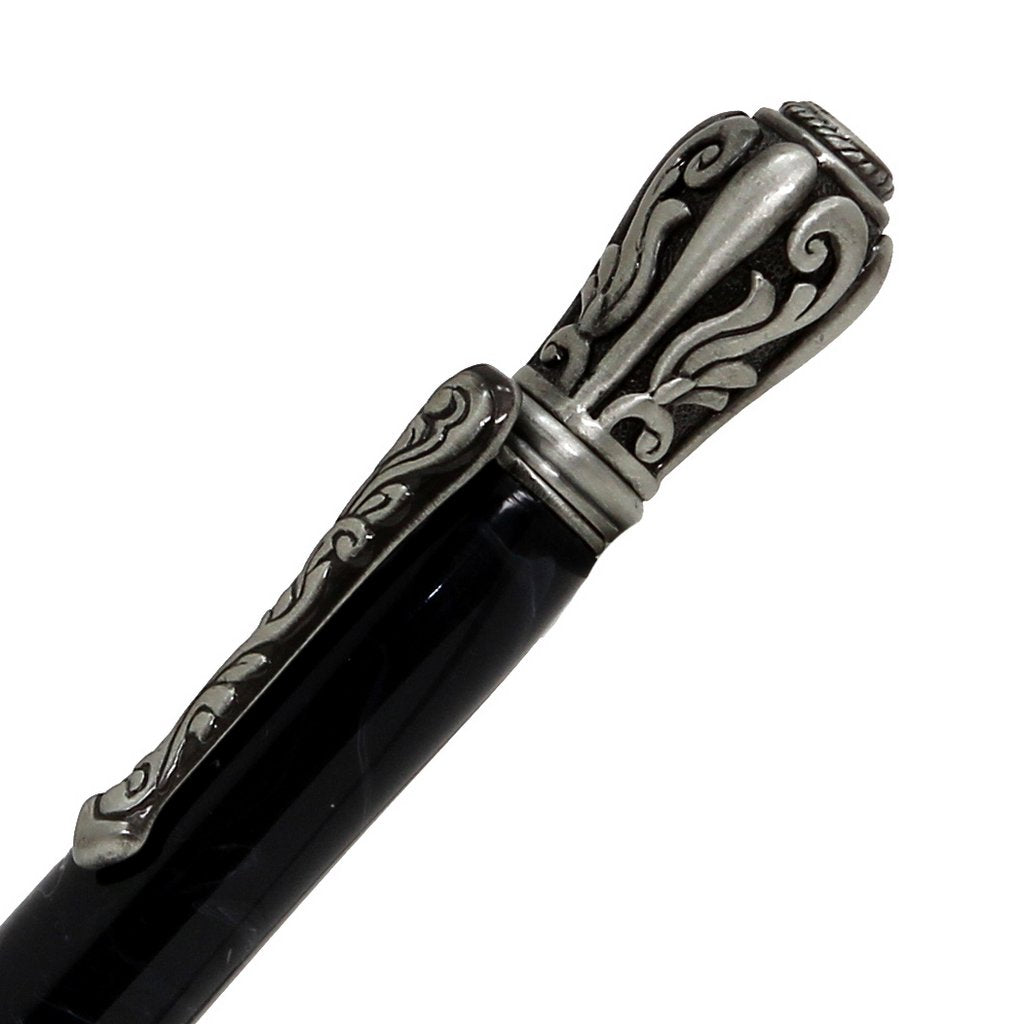 ART-PEN: Handcrafted Luxury Twist Pen - Deruta Perugino - Ant. Pewter with Marble Galaxy Black body. - Artistica.com