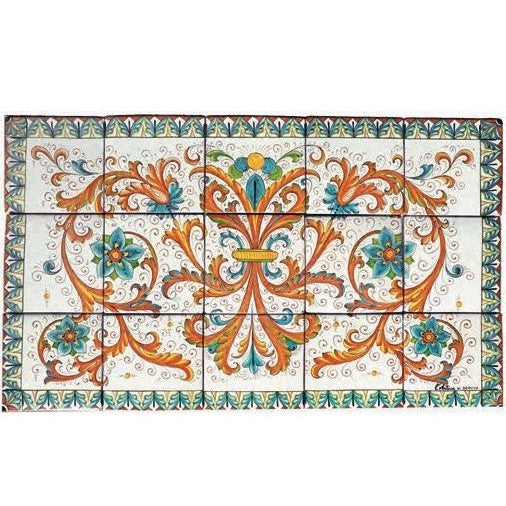 ANTICA DERUTA: WALL PANEL BACKSPLASH RICCO DERUTA VERDE+TERRACOTTA RECTANGULAR - Artistica.com