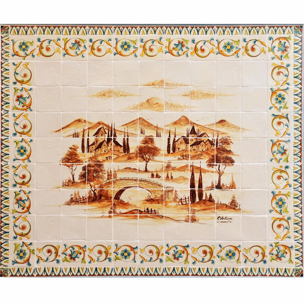 ANTICA DERUTA: WALL PANEL BACKSPLASH PAESAGGIO RICCO DERUTA BORDER - Artistica.com