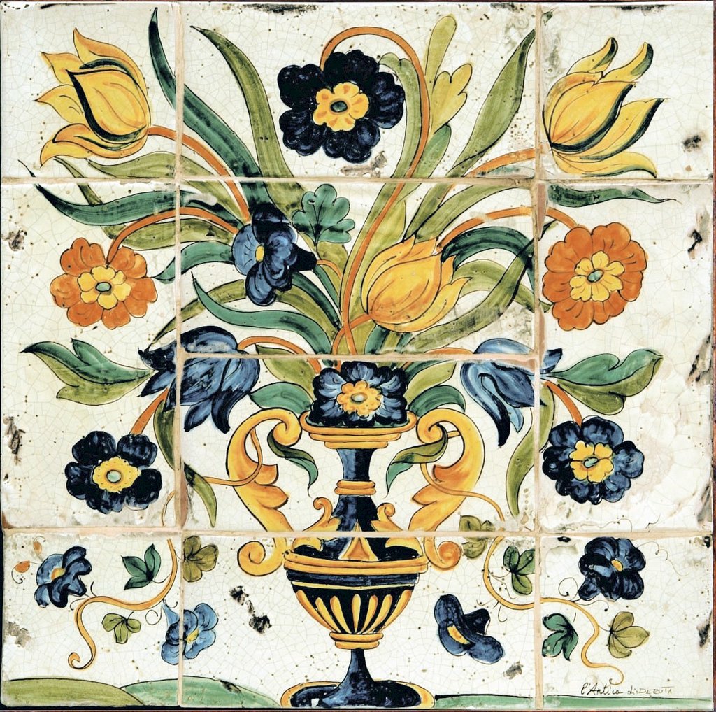 ANTICA DERUTA: WALL PANEL BACKSPLASH VASE OF FLOWER - Artistica.com