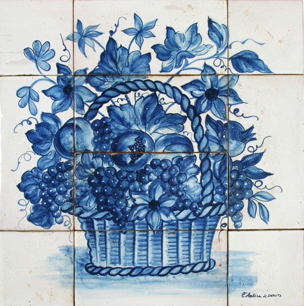 ANTICA DERUTA: WALL PANEL BACKSPLASH CESTO FRUTTA BLU - Artistica.com
