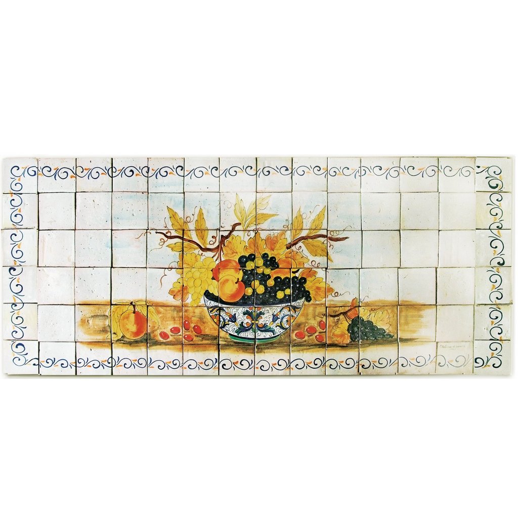 ANTICA DERUTA: WALL PANEL BACKSPLASH RICCO DEUTA BOWL AND FRUIT - Artistica.com