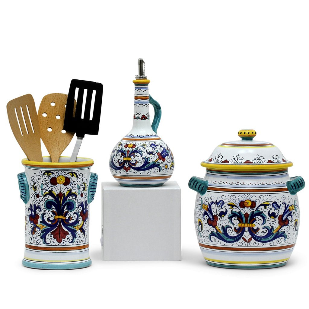 RICCO DERUTA: Bundle with Utensil Holder + Olive Oil Dispenser + Biscotti Jar - Artistica.com