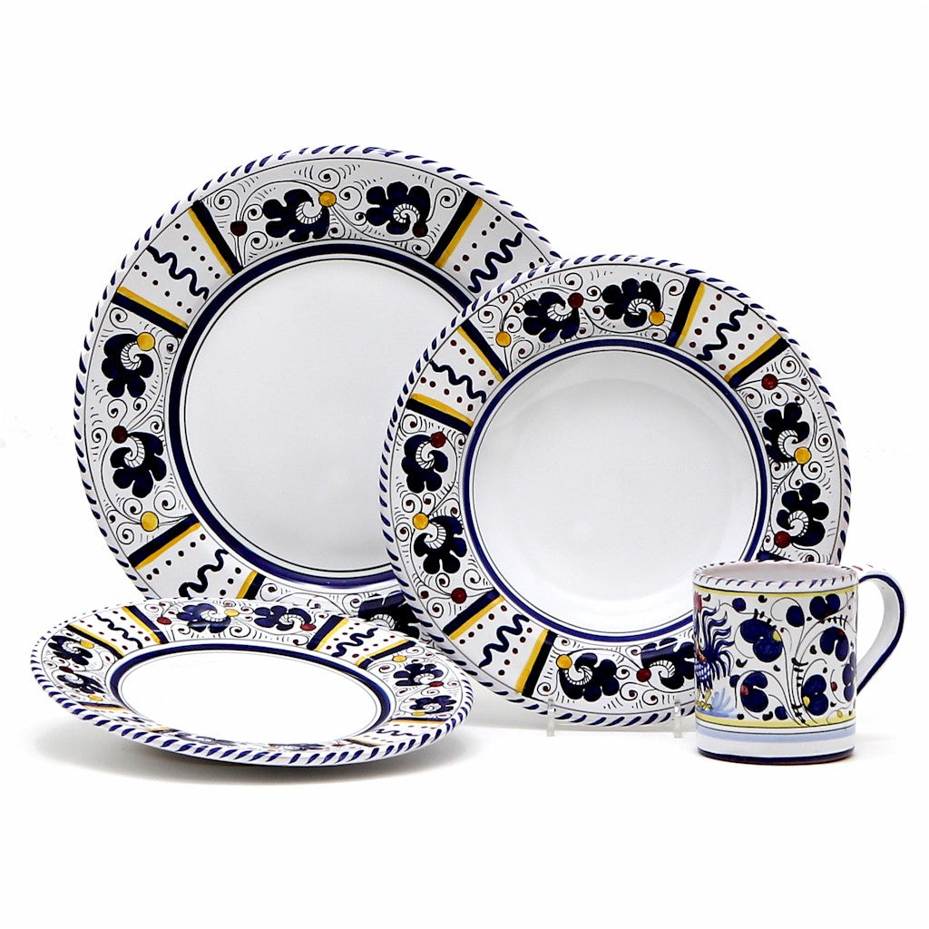 ORVIETO BLUE ROOSTER: 4 Pieces Place Setting - White center - Artistica.com