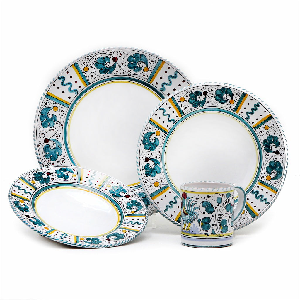 ORVIETO GREEN ROOSTER: 4 Pieces Place Setting - White center - Artistica.com