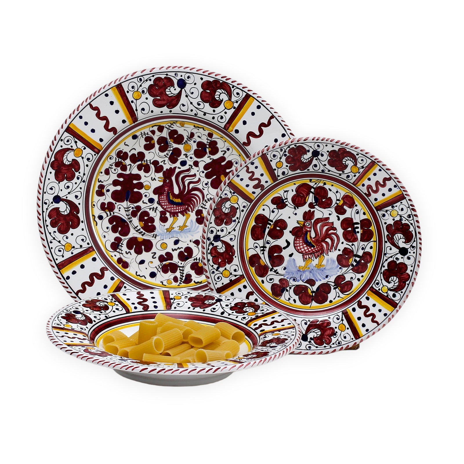 ORVIETO RED ROOSTER: 3 Pieces Dinnerware Place Setting - Artistica.com