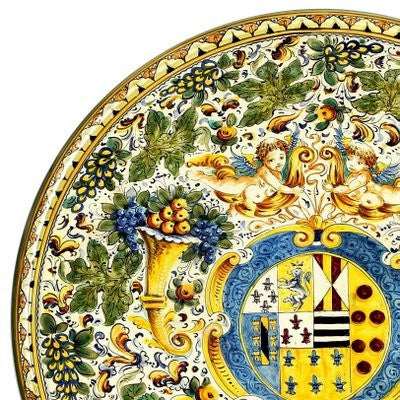 MAJOLICA CORNUCOPIA: Extra large wall plate with crest (28D) - Artistica.com
